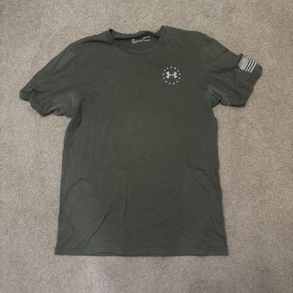 Under Armour T-Shirt Men's Adult Medium Military Green Freedom Flag Patriotic